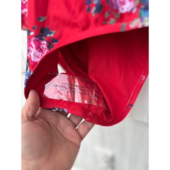 NWOT ModCloth The Lauren Red Floral Plunge Halter One-Piece Swimsuit Size XL - Picture 6 of 11